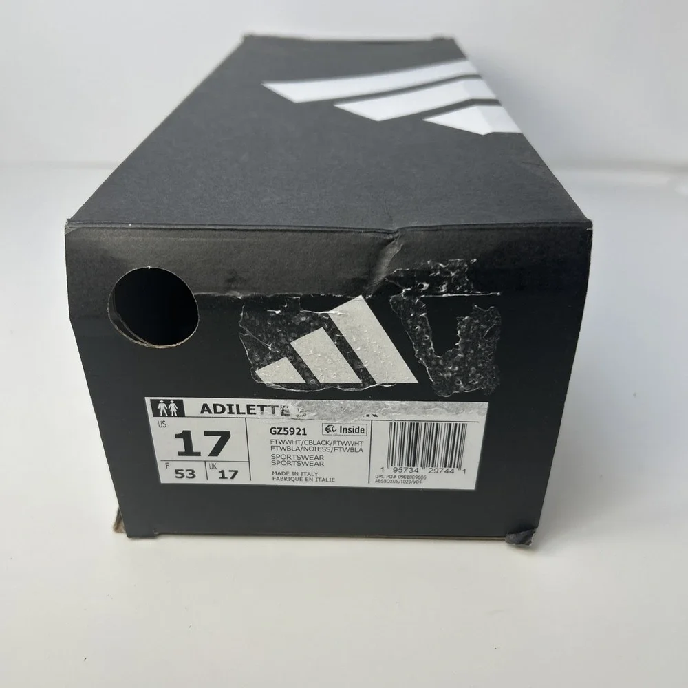 adidas Adilette Shower Slides White Black Men's Size 17 New With Tags F35539